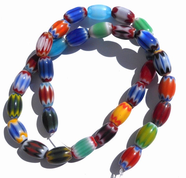 1 Strand Multi Color Chevron Glass Oval Barrel Beads