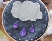Embroidery Hoop Art. Purple Rain. Felt Applique Wall Hanging by Catshy Crafts.