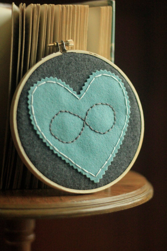 Embroidery Hoop Art, Hand-embroidered Felt Heart, I Love You Infinity, Heartfelt Hoop Art by Catshy Crafts