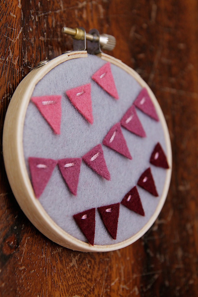 Embroidery Hoop Art. Ombre Felt Bunting. Wall Art by Catshy Crafts