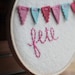 Embroidery Hoop Art. Hand-Embroidered Mini Bunting. Bonne Fete. Wall Decor by Catshy Crafts