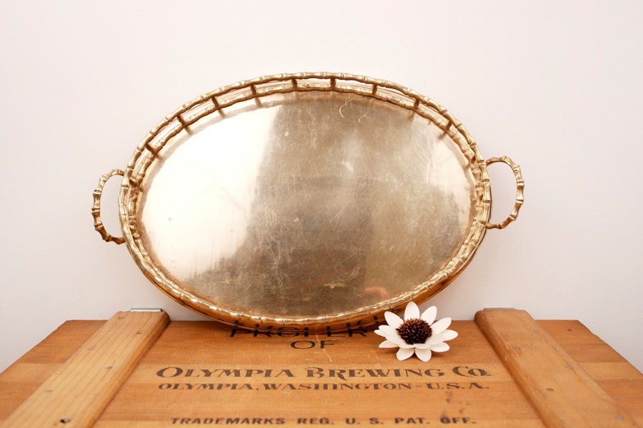vintage brass faux bamboo medium tray