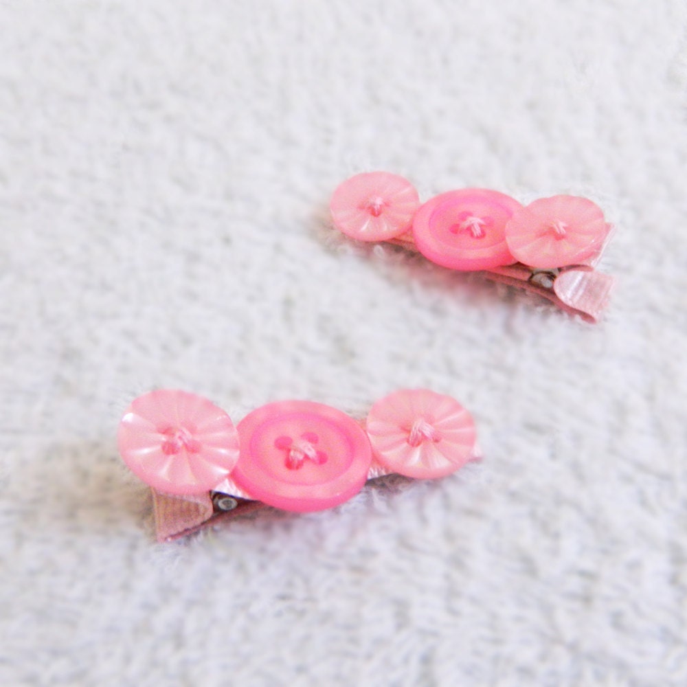Pink Button Hair Clips - set of 2