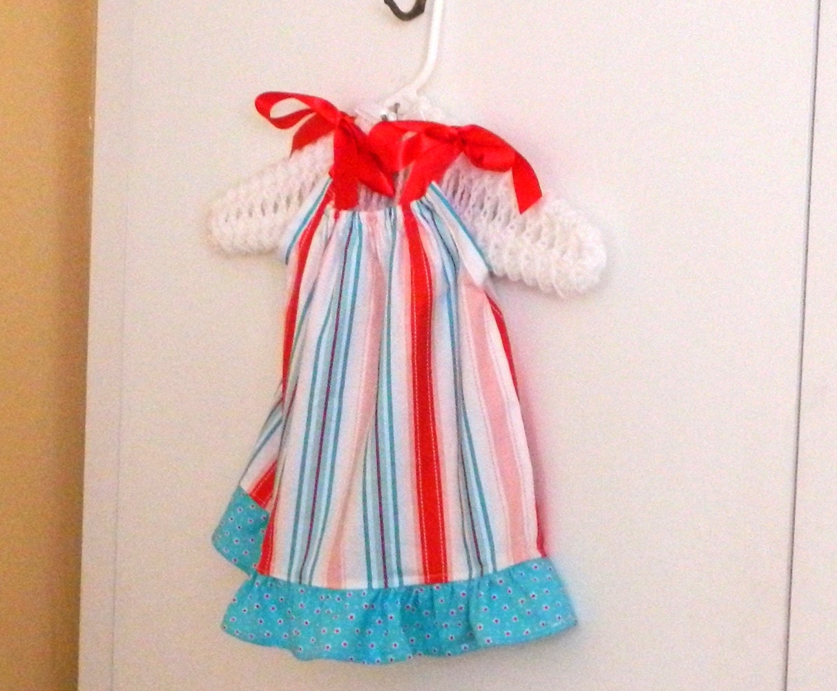 Stripes Pillowcase Dress - Turquoise Blue, Red, White, & Pink - 3-6 months  ready to ship