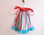 Stripes Dress - Red, Blue, White, & PInk - Toddler Pillowcase - made to order 12 - 24 months 2T 3T 4T 5T