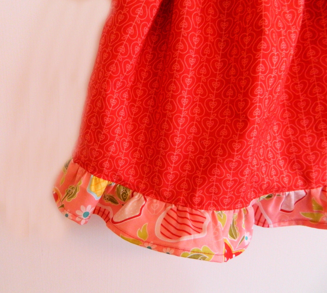 Baby Pillowcase Dress - Pink, Red, White, & Yellow Apples -  12 months ready to ship