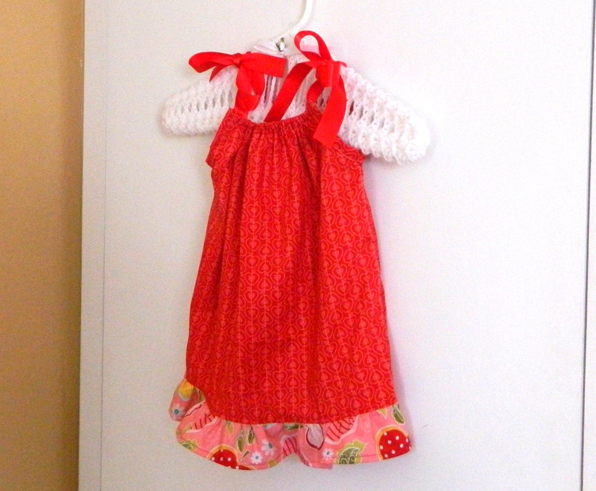 Toddler  Dress - Red Apples- made to order  24 months 2t 3t 4t 5t