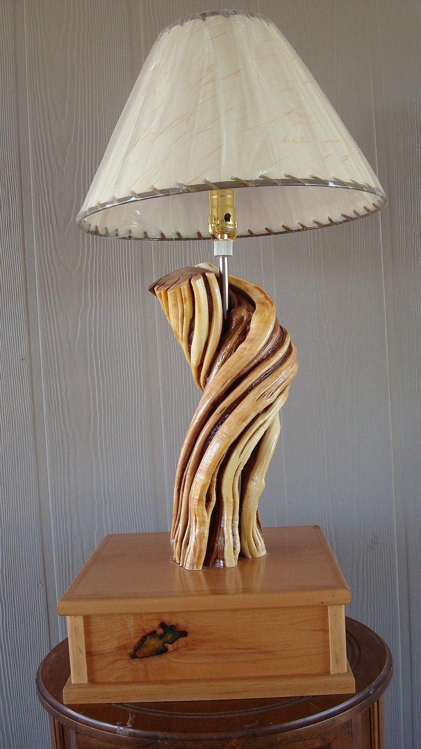 Cedar lamp with night light base by NaturalIlluminations on Etsy