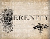Antique Fancy Ornate Script Decorative SERENITY Word Illustration  Digital Download for Papercrafts, Transfer, Pillows, etc Burlap No 2685