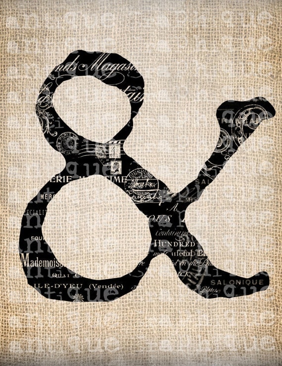 Antique French Script Ampersand AND Ornate Paris France Illustration Digital Download for Papercrafts, Transfer, Pillows Burlap No 3871