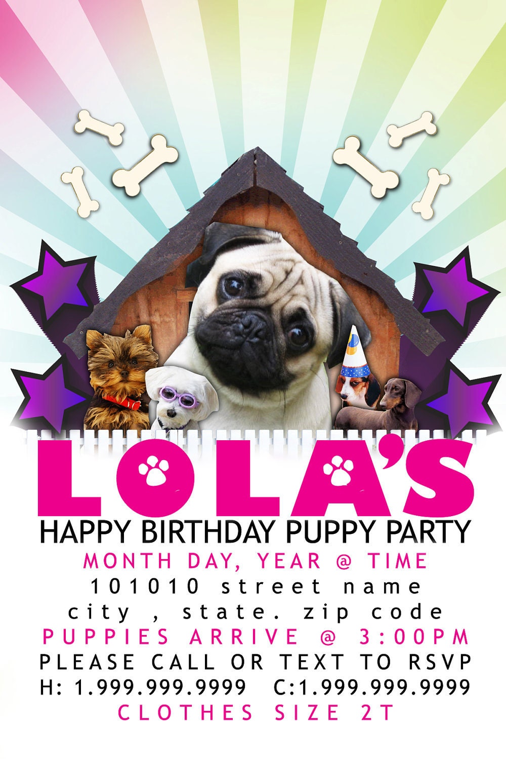 Child's Puppy Party Invitation 4x6 Template Print-At-Home