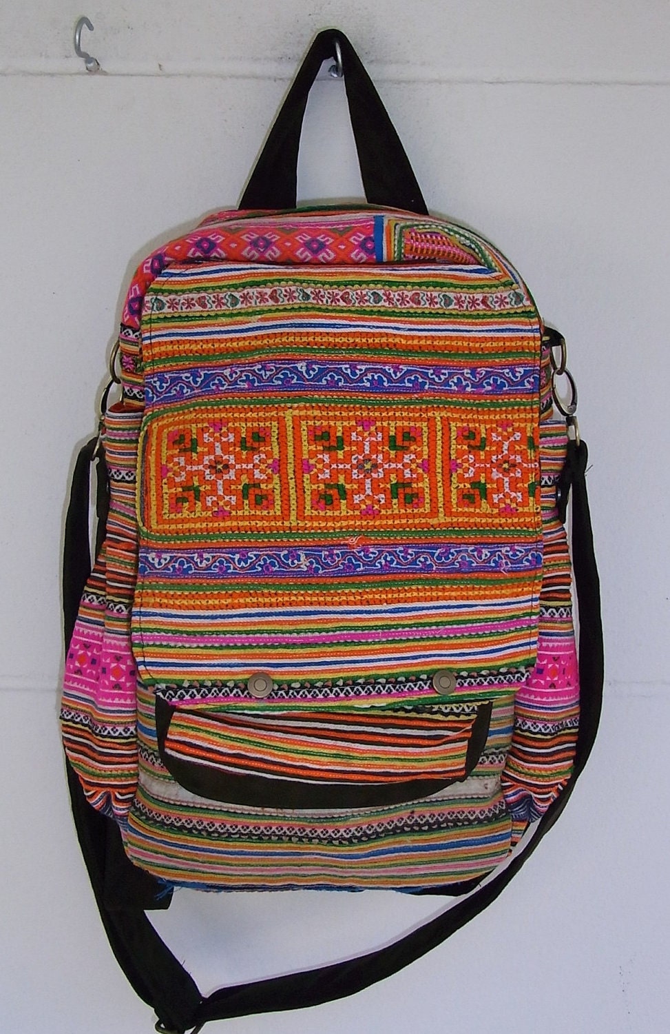 Hill Tribe Backpack Book Bag Handmade HMONG Vintage Fabric Fair Trade Thailand (bg520)