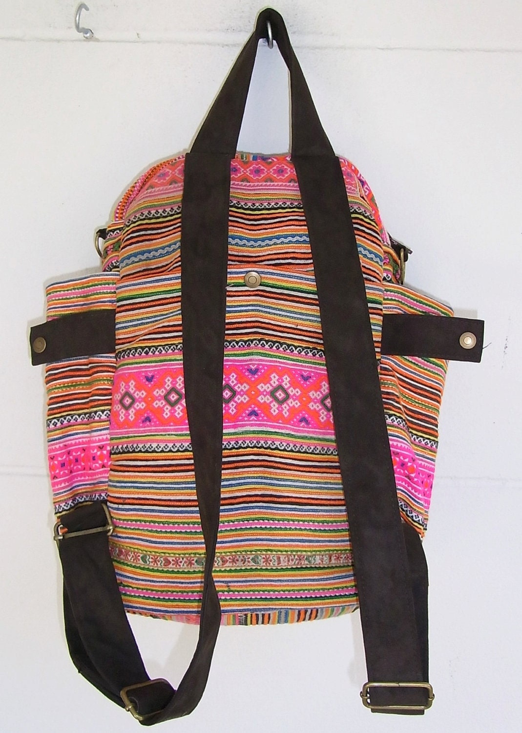 Hill Tribe Backpack Book Bag Handmade HMONG Vintage Fabric Fair Trade Thailand (bg520)