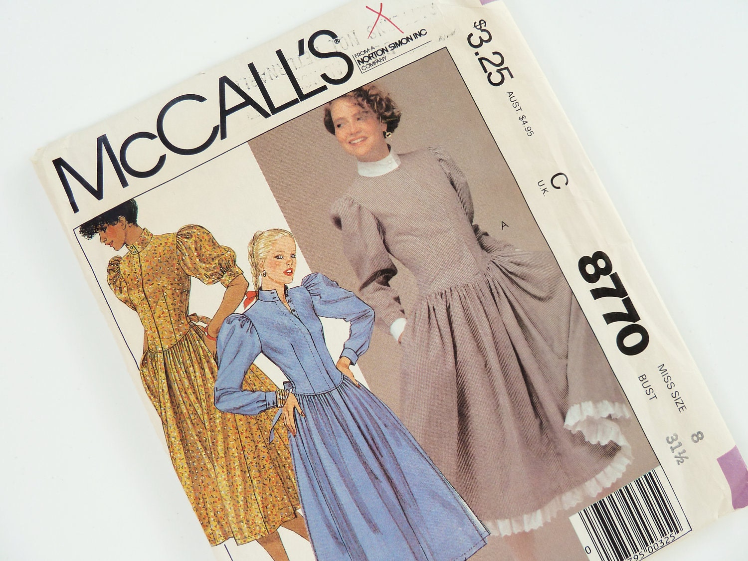 McCall's Pattern 8770, 1980s Misses' Dress, Size 8 Bust 31.5