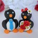 Custom penguin wedding cake topper - love birds with personalized banner