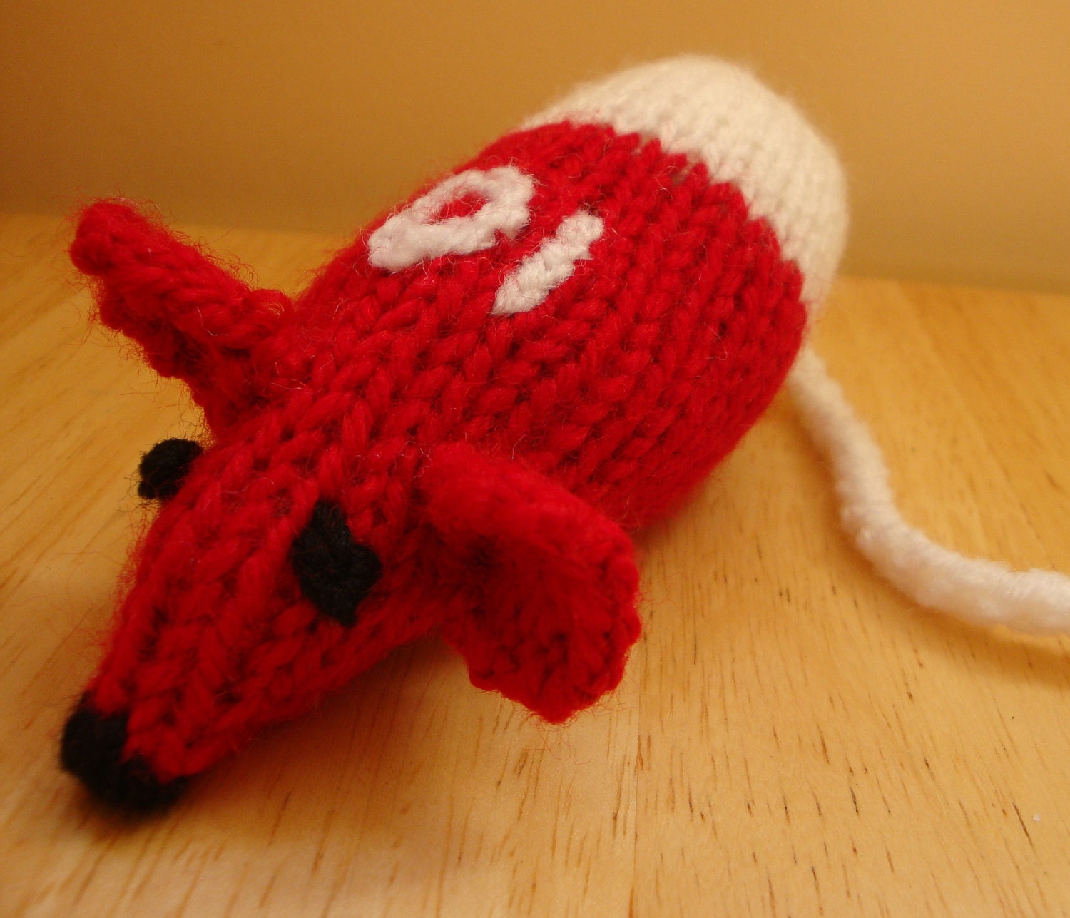 Hand Knitted Catnip Mouse - Rooney the Manchester United footballer