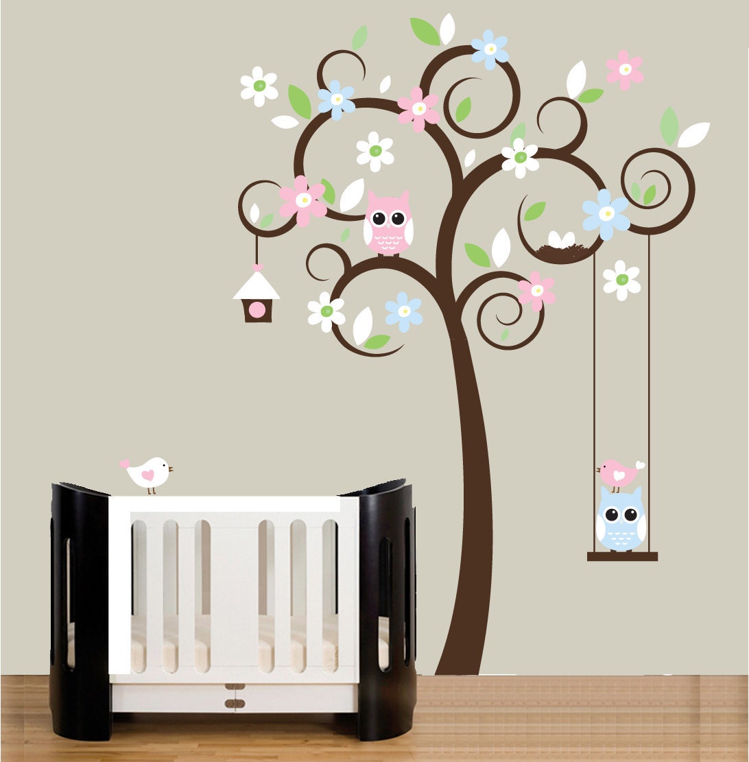 Baby wall decals brown swirl tree decal light by couturedecals