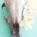 Glitter skull with cream wall mount. 3D art, skull with flowers in it's eye.