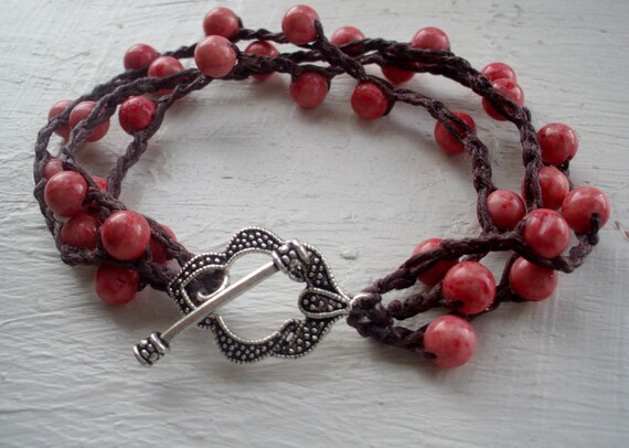 Pink Berry Crochet Bracelet