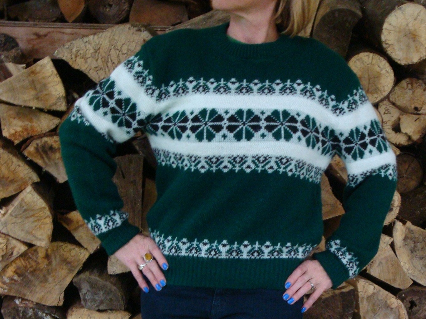 Vintage Green SNOWFLAKE Sweater - Size M L
