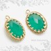 2pcs Palace Green Opal Oval Faceted Glass Stone Pendants, Gold Plated Over Brass Unique Jewelry Findings // 13mm x 17mm // G9002PG-MG