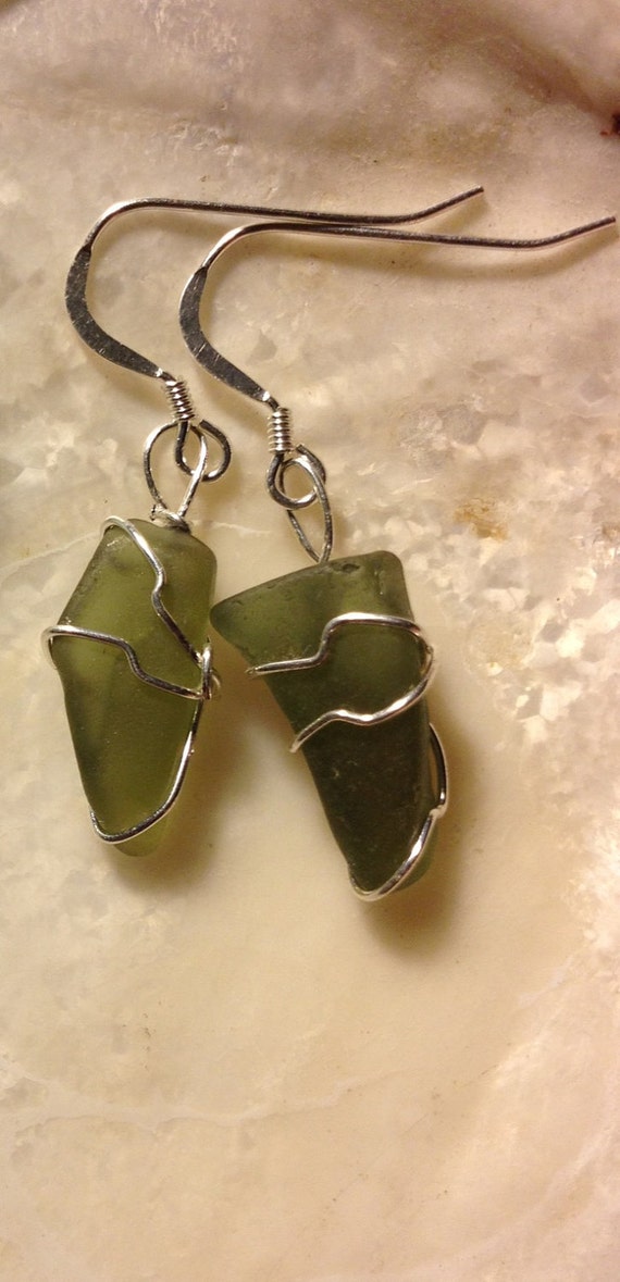 Forest Green Sterling Seaglass Earrings