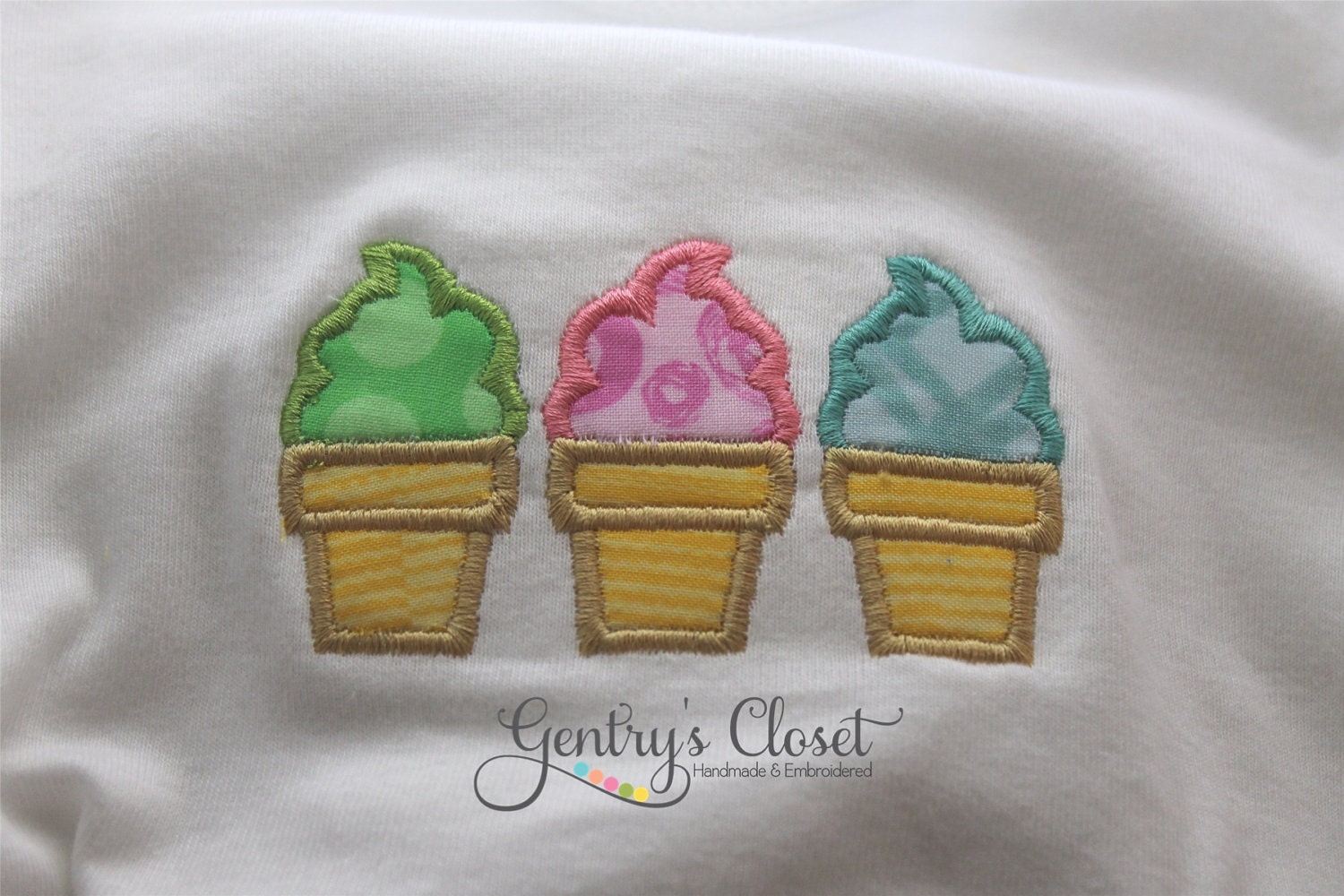 Baby Girl Shirt or Onesie - Ice Cream Cones - Applique Infant Bodysuit. Summer outfit. Personalized name. Monogrammed Clothes.