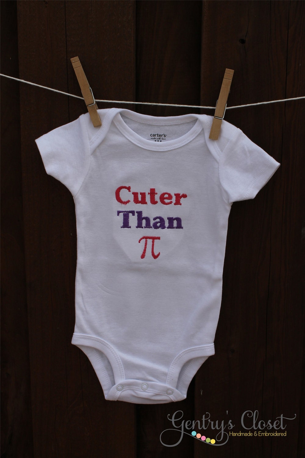 Baby Girl or Boy Clothes - Cuter Than Pi Onesie or Shirt - Embroidered infant bodysuit. Baby Shower Gift. Handmade