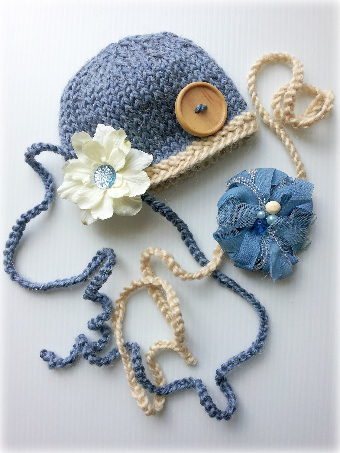 twins baby boy girl knitted beanie hat, 2 headbands, triplets photo prop,newborn photography prop, brother sister photo prop
