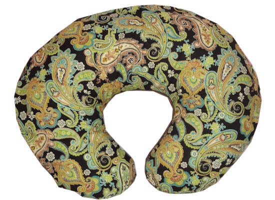 Paisley Pistachio Nursing Pillow Cover with Brown Dot Minky -- Fits Boppy