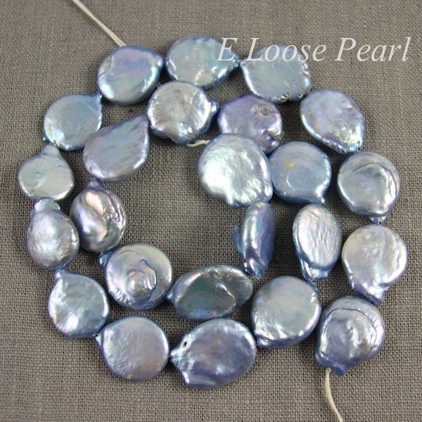 Freshwater Pearl Coin pearl Genuine Loose Pearl Light blue 13-14mm 27pcs Bridal design wedding Full Strand Item No : PL4032
