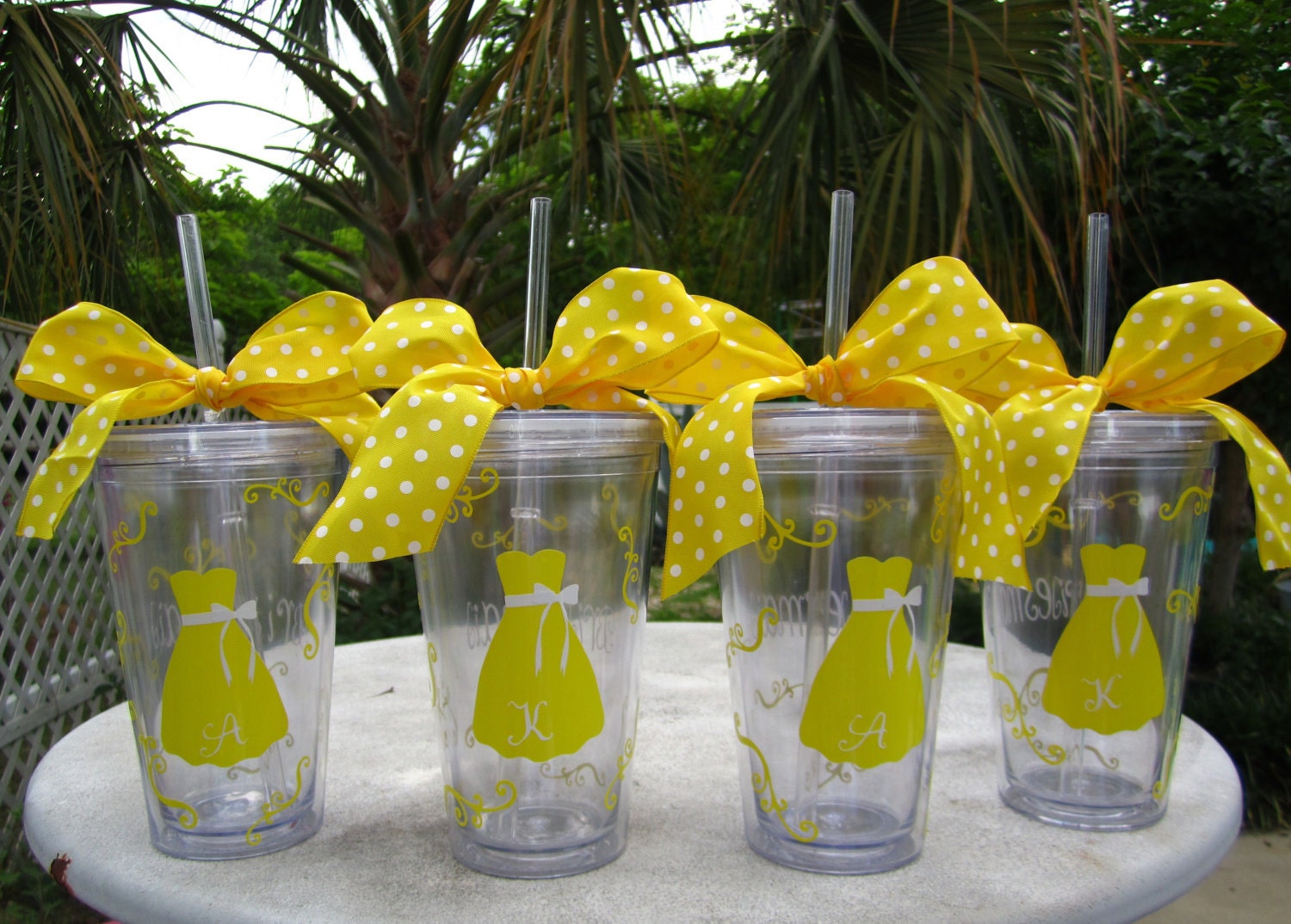 Wedding Party Tumblers-Set of 14-Personalized Bride/Bridesmaid/Maid of Honor/Flower Girl Acrylic Tumbler with Bridesmaid/Bride Dress