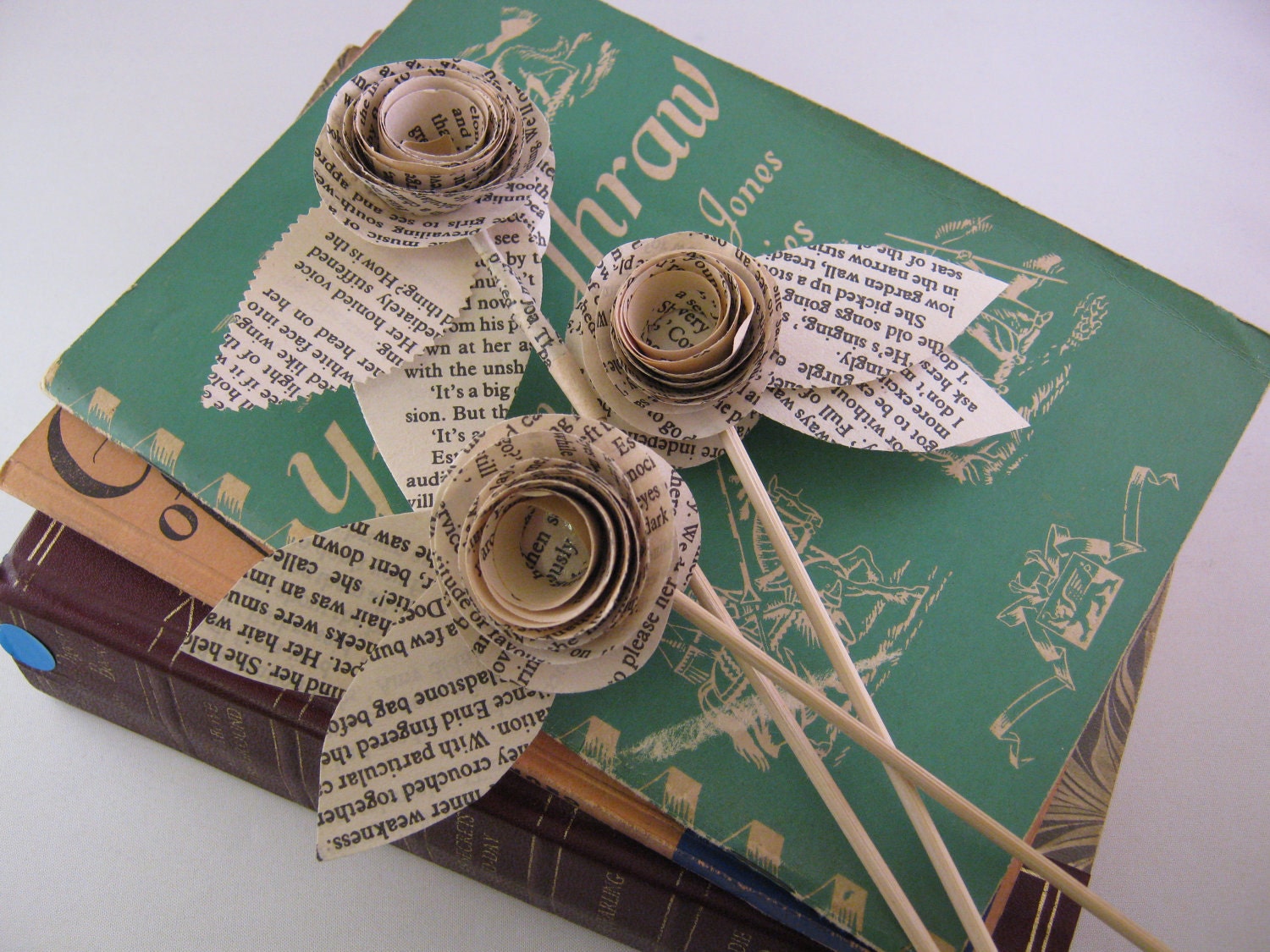 Set of 3 Vintage Paper Roses