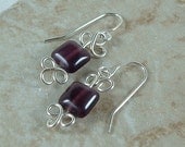 Earrings, Purple Cat's Eye beads with Sterling Silver....10-ESGl-016