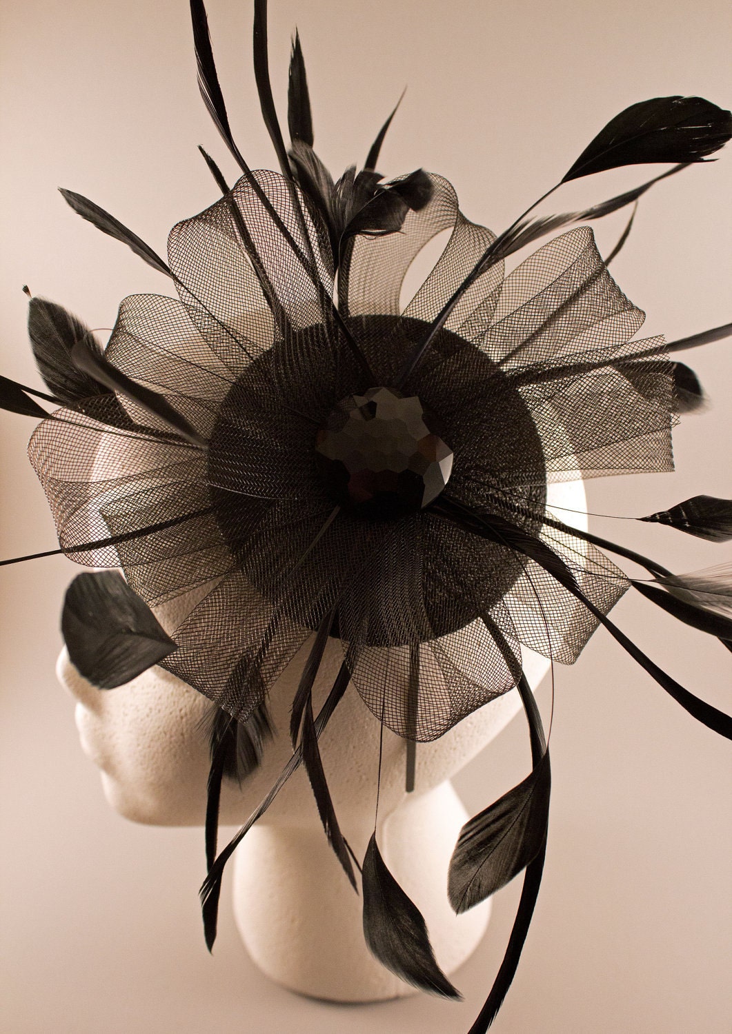 Black Feather and Crinoline Fascinator Headband