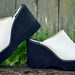 90s Extreme Wedge Leather Platform Open Toe Slip On Sandals 7.5