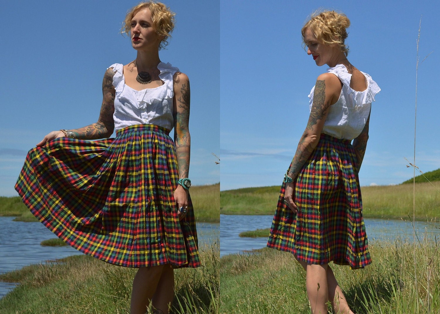 Classic 1950's Preppy Soda Fountain Plaid Skirt