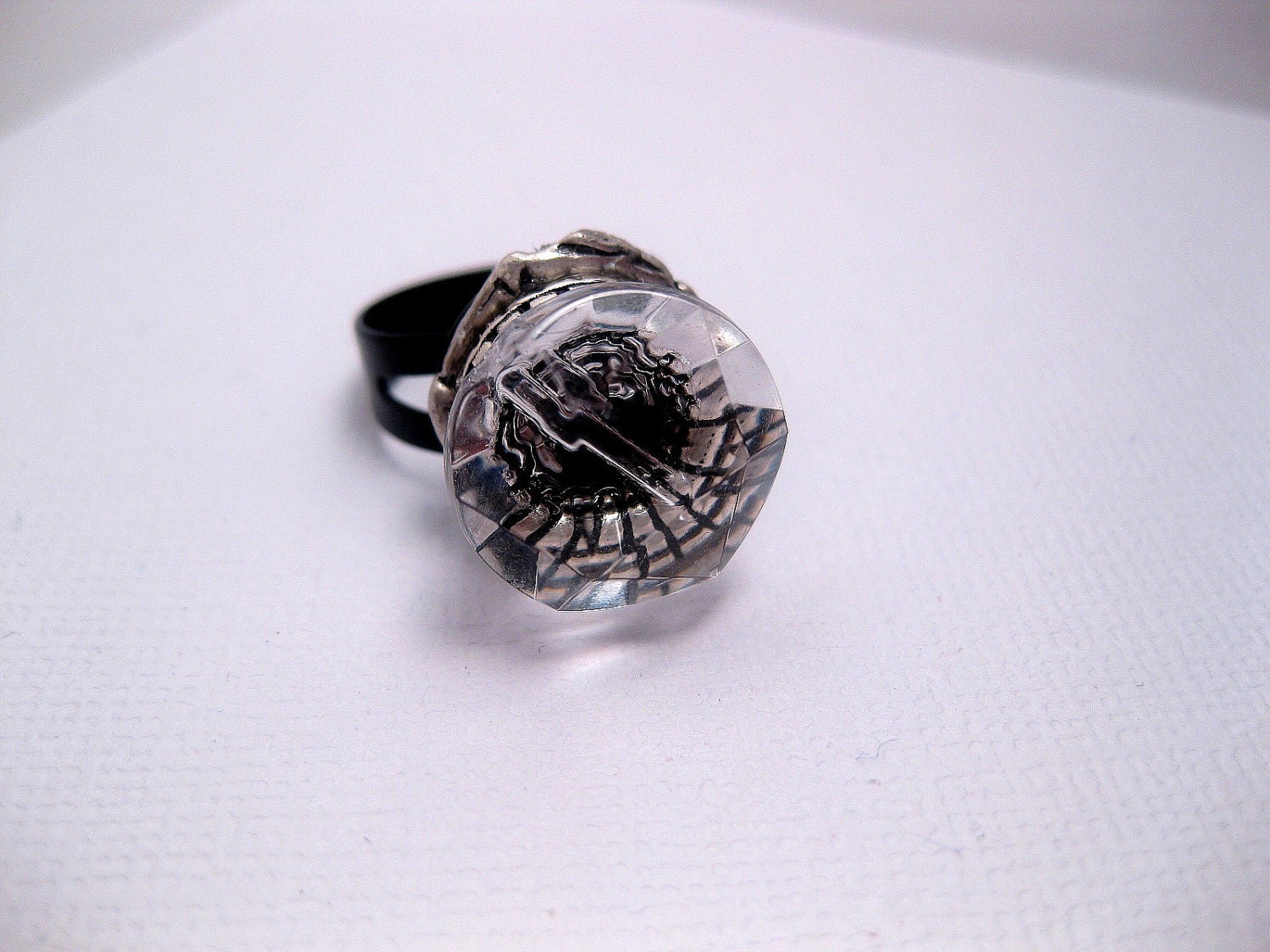 Clear Crystal Glass Ring With Adjustable Band