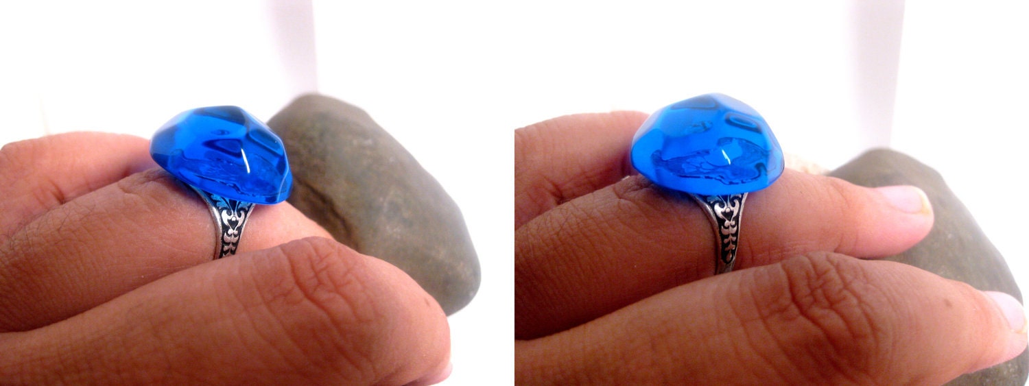 Gothic Royal Large Ring - Blue High Dome Adjustable