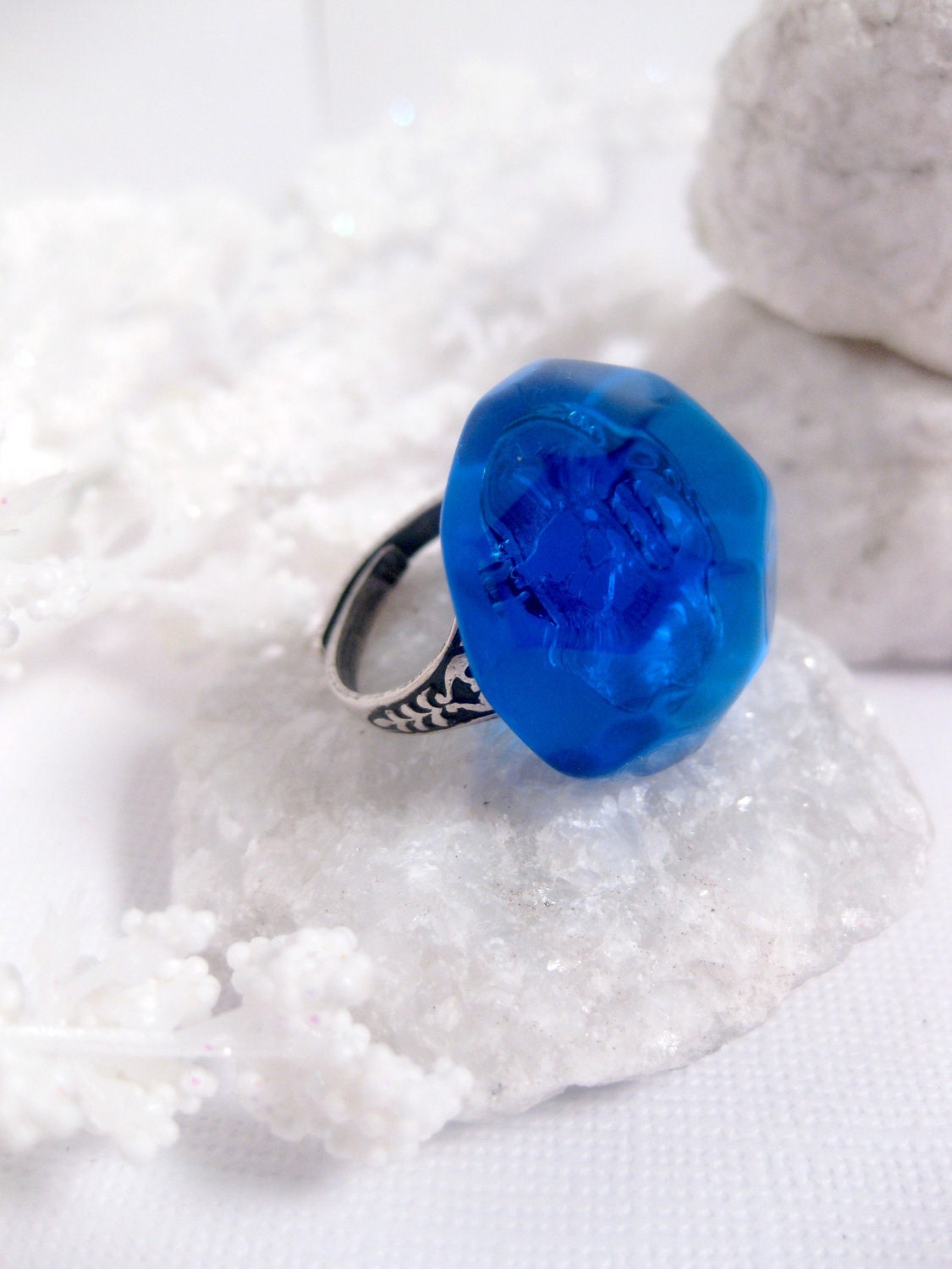 Gothic Royal Large Ring - Blue High Dome Adjustable