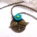 Flower Blossom Bird Family Necklace - Turquoise - Yellow