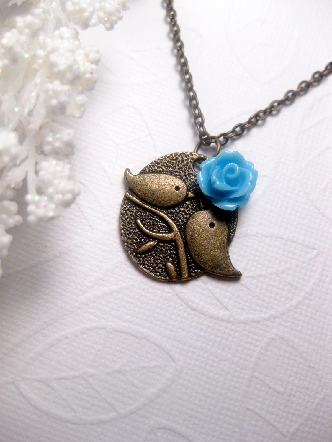 Flower Blossom Bird Necklace - Blue