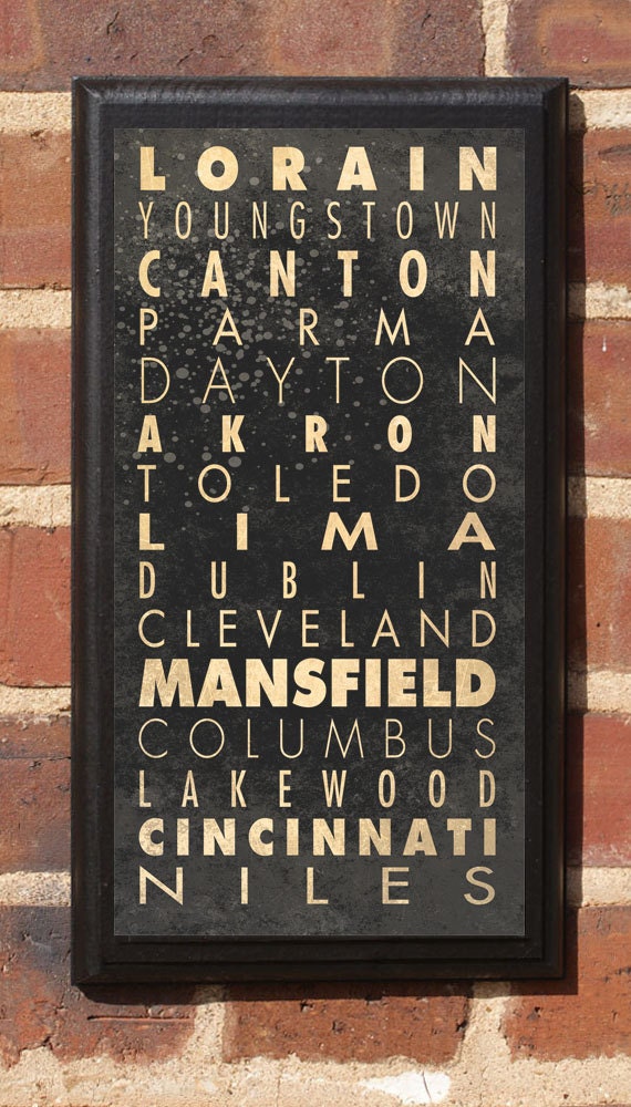 Cities of Ohio Subway Scroll Vintage Style Wall Plaque / Sign