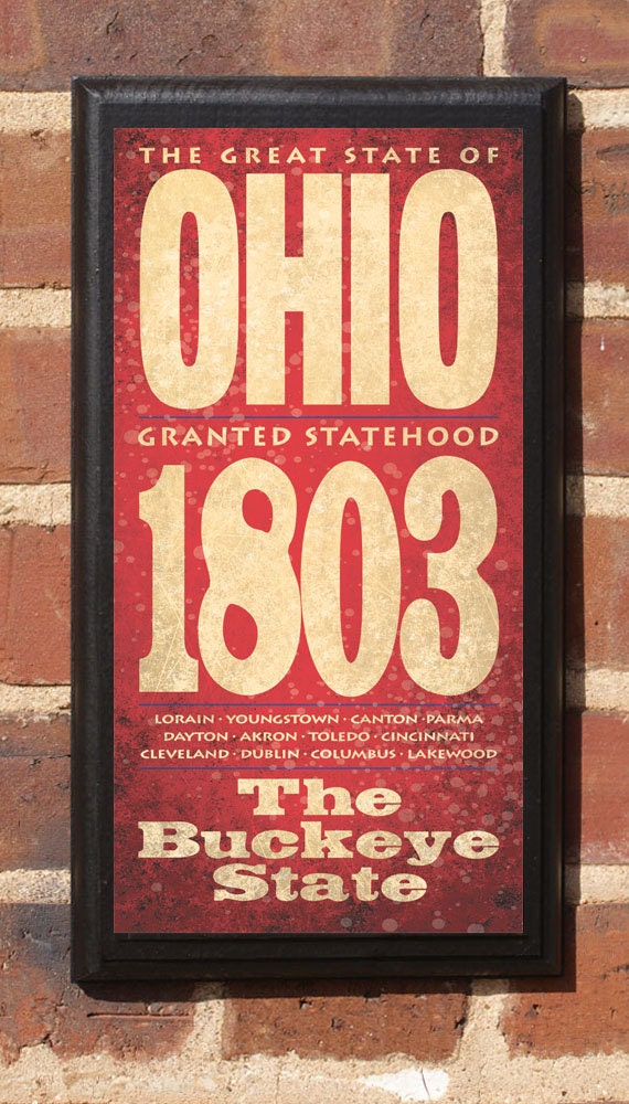 The State of Ohio Customizable Vintage Style Wall Plaque / Sign