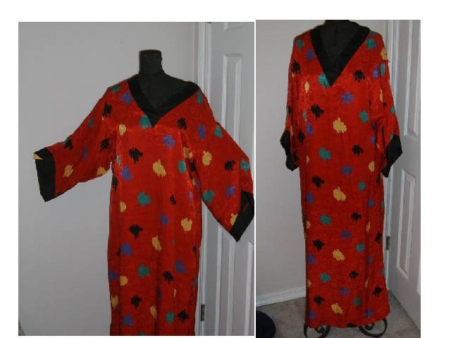 Vintage Caftan Dress BOHO ethnic POP ART Kimono sleeve  M