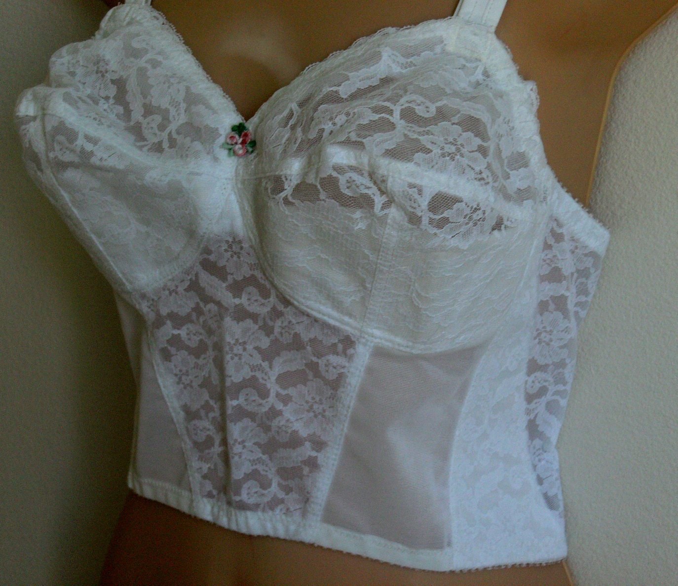 Vintage Longline Bra Nos 60s White Lace Seamed By Divasvintage 