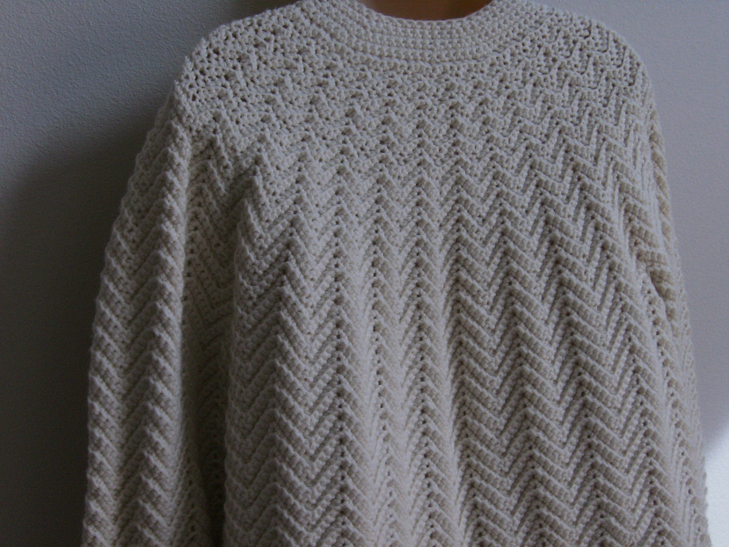 Vintage Sweater handmade Crochet ivory Cardigan Boho Granny
