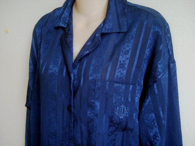 Vintage Nightgown Night Shirt Christan Dior navy Lingerie L XL
