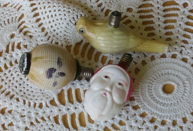 Vintage glass Christmas Tree Bulbs Ornaments- 3 - Santa - Bird & Chinese lantern