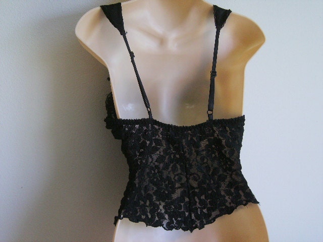 Vintage Bra Camisole Cami ESCANTE Black lace slip bustier- M